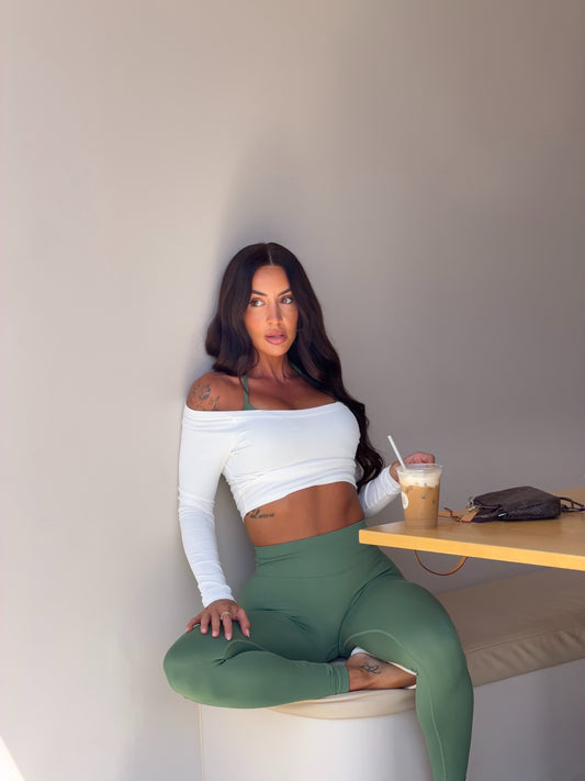 Off Shoulder Long Sleeve Top - White