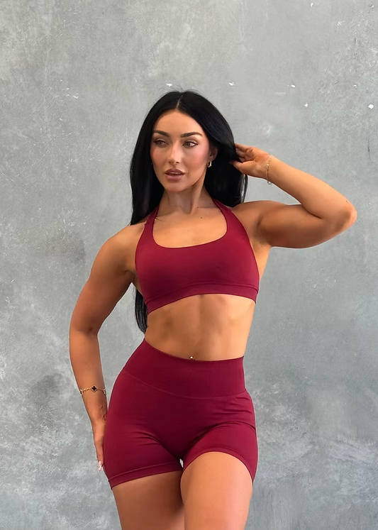 Ultimate Impact Halter Crop - Merlot