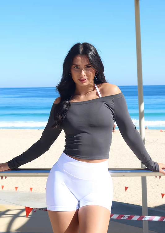 Off Shoulder Long Sleeve Top - Stone