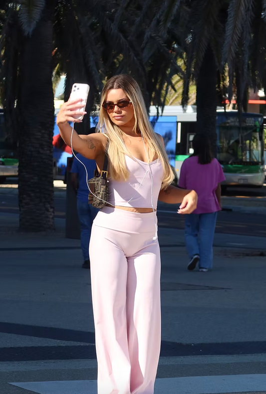 Core Fold Over Wide Leg Pants - Petal