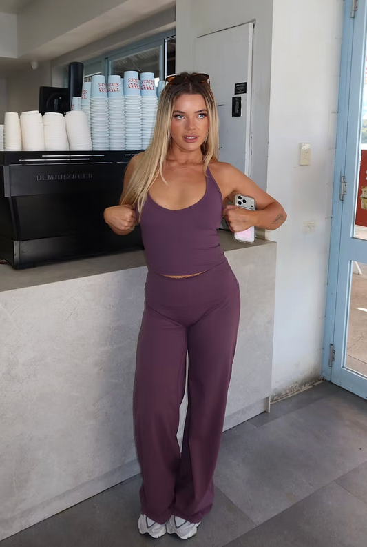 Core Fold Over Wide Leg Pants - Haze