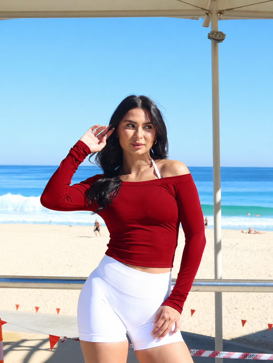 Off Shoulder Long Sleeve Top - Sangria
