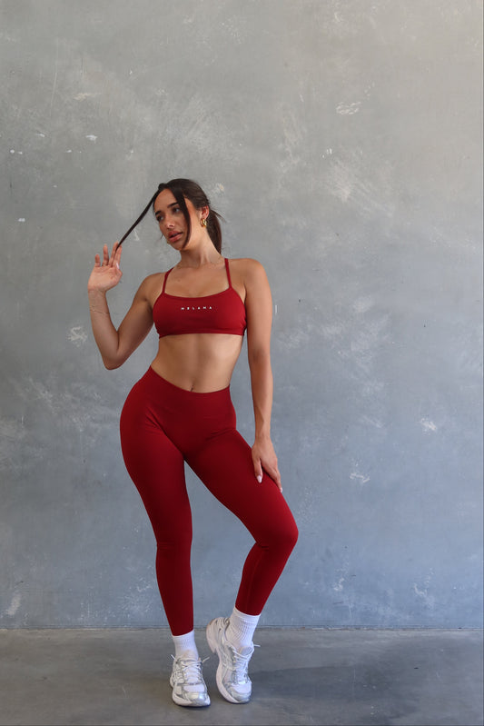 Deep V Contour Leggings - Dark Red