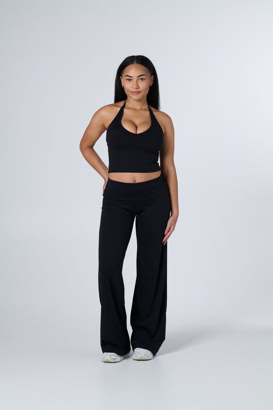 Core Fold Over Wide Leg Pants - Black