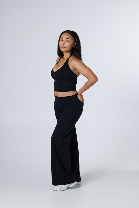 Core Fold Over Wide Leg Pants - Black