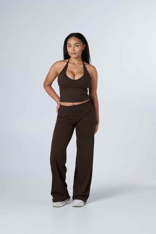 Core Fold Over Wide Leg Pants - Mocha