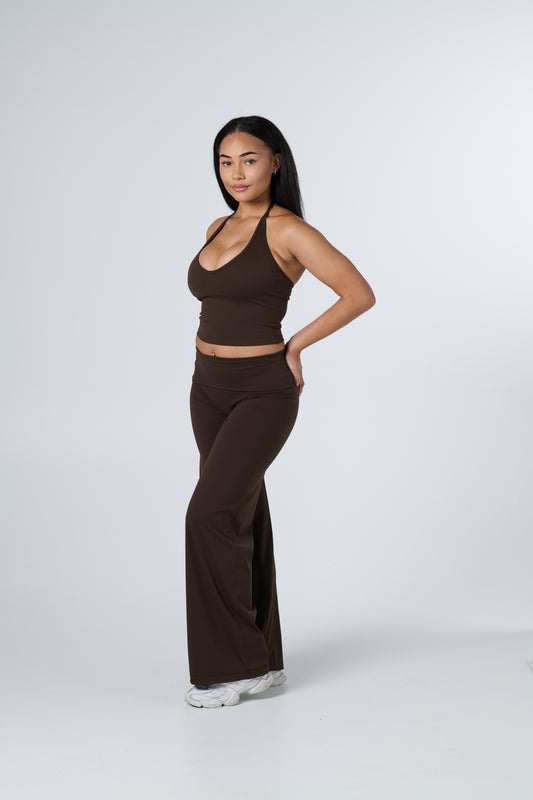 Core Fold Over Wide Leg Pants - Mocha