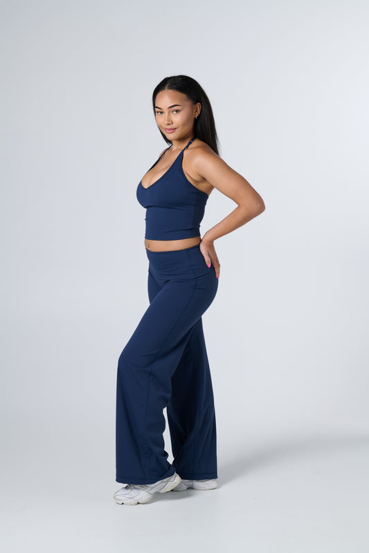 Core Fold Over Wide Leg Pants - Navy