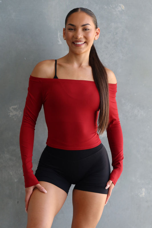 Off Shoulder Long Sleeve Top - Sangria