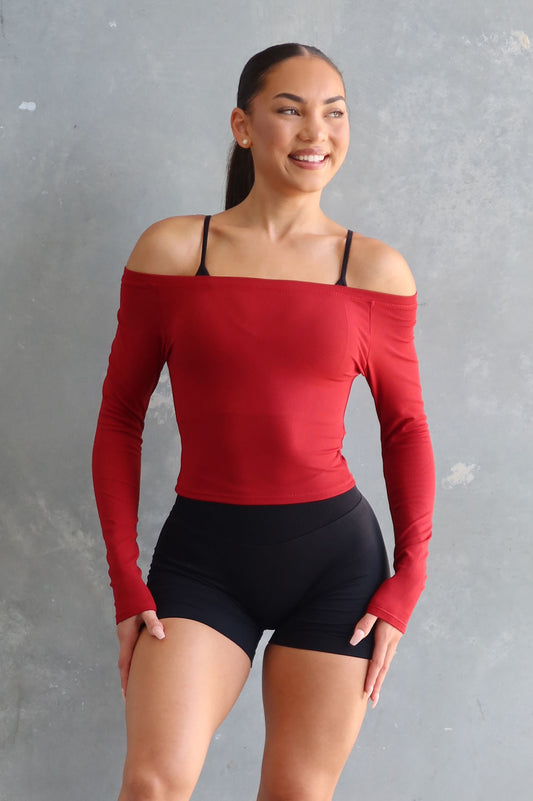 Off Shoulder Long Sleeve Top - Sangria